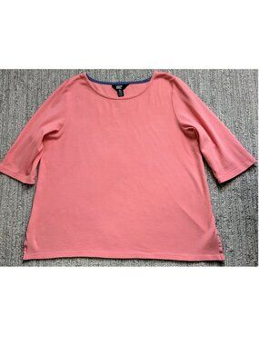 Lands' End Coral 3/4 Sleeve Boatneck Pima Cotton Side Hem Slits Top XL